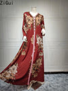 Zigui Dubai Dresses Luxury Arabic Red Long Sleeve Flower